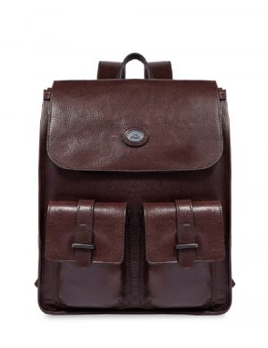 Zaino in pelle dallo stile vintage con patta e doppia tasca frontale