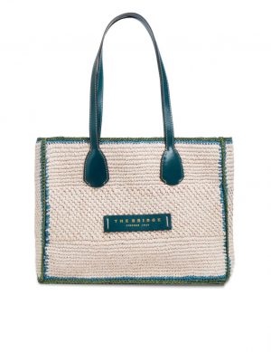 Borsa shopper in pelle e paglia di vienna